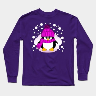 Christmas Penguin with Pink Hat and Scarf Long Sleeve T-Shirt